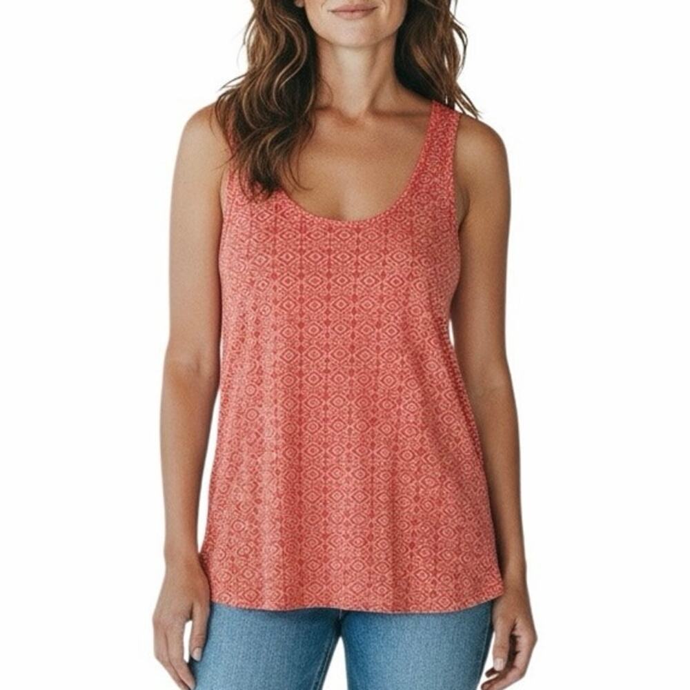 Old Navy Coral Orange Geo Print Relaxed Tank Top Large Scoop Neck